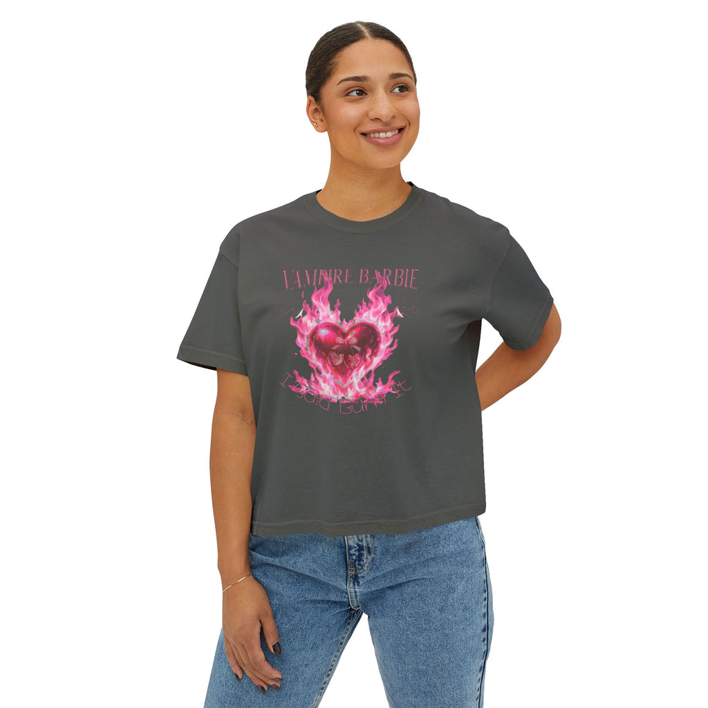 Caroline Forbes — TVD — Vampire Barbie Pink Flame Heart Boxy Tee