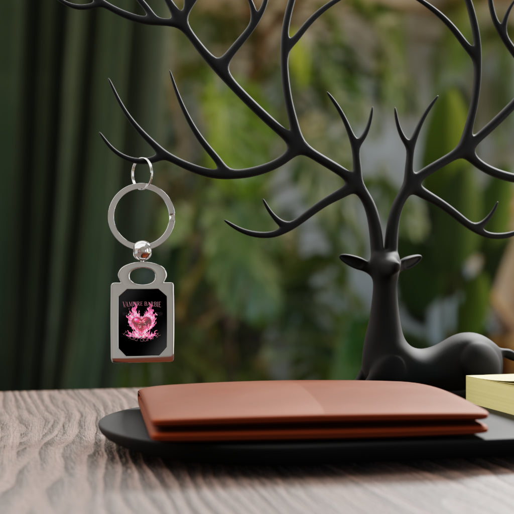 Rectangle Photo Keyring - "Vampire Barbie" Pink Flame Heart Metal Keychain