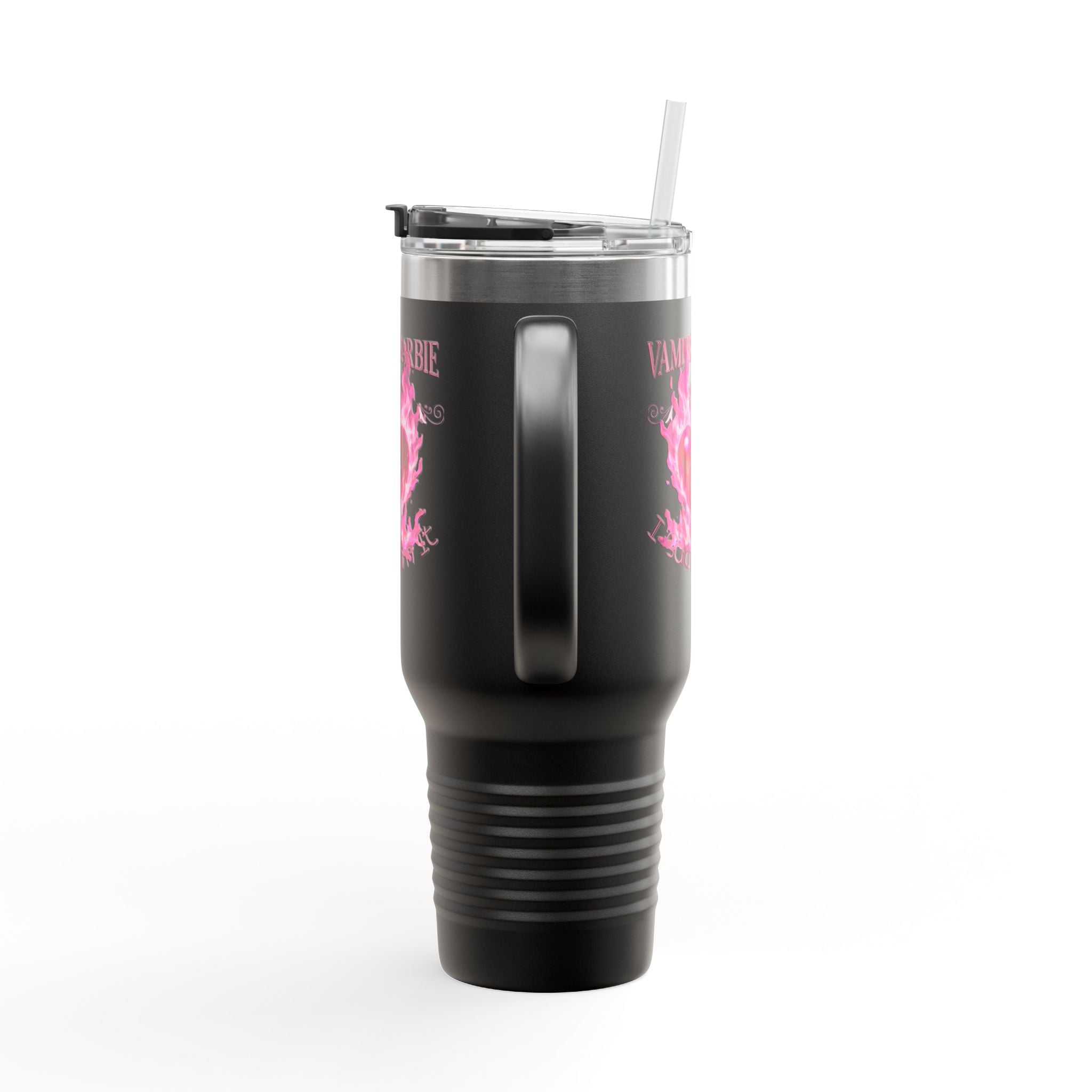 Vampire Barbie 40oz Insulated Travel Mug - Pink Flaming Heart Thermal Tumbler
