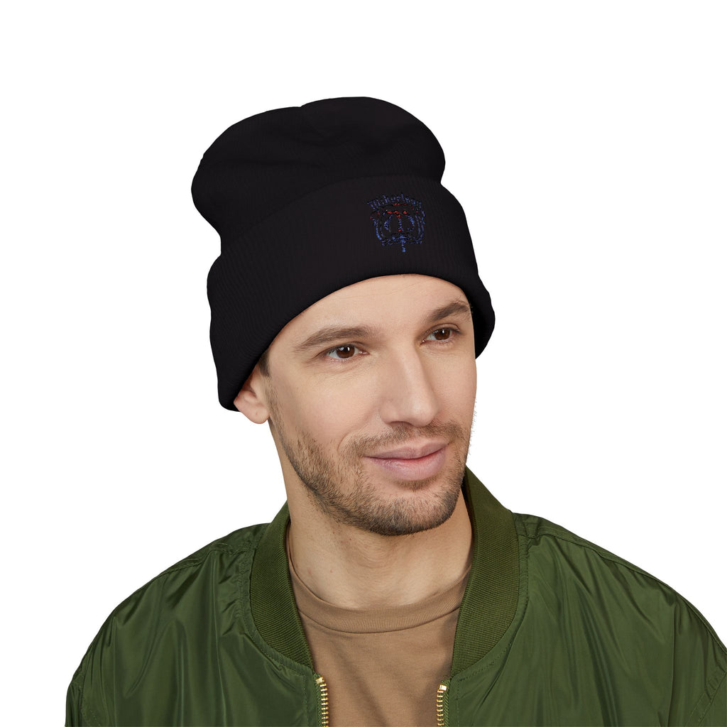 Embroidered Mikaelson Crest Cuffed Beanie — Classic Script Logo Winter Hat