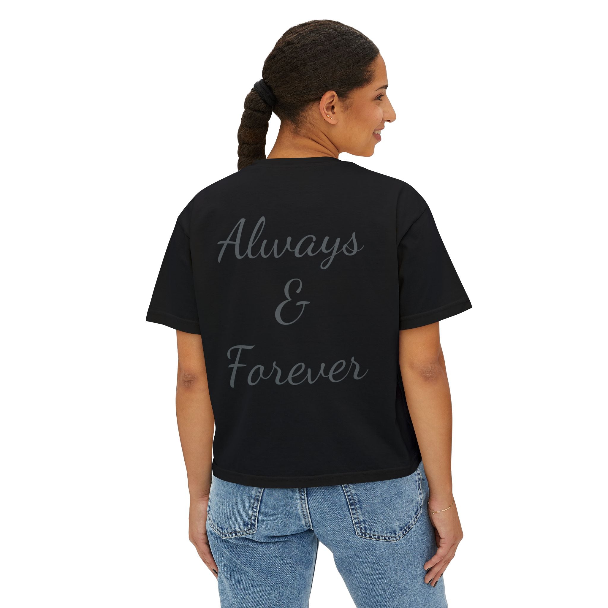 Boxy Tee — 'Mikaelson' Crest Front & "Always & Forever" Script Back