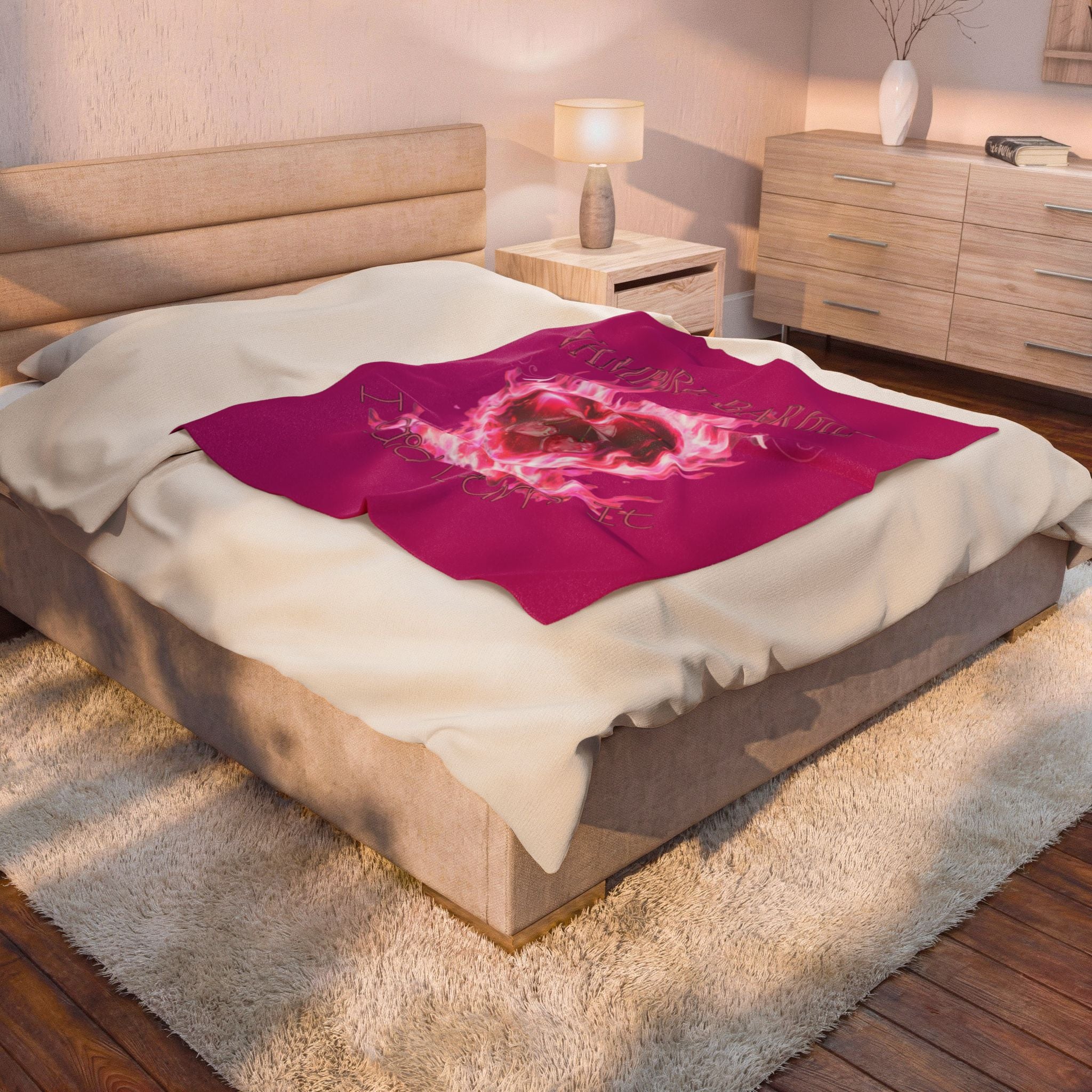 Vampire Barbie Flaming Heart Velveteen Plush Blanket