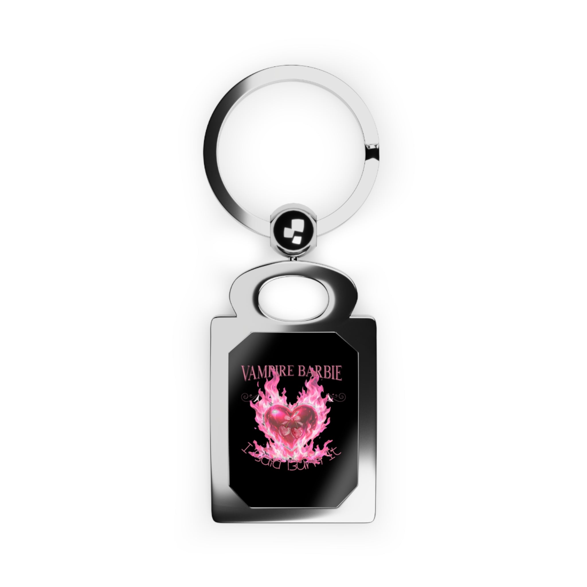 Rectangle Photo Keyring - "Vampire Barbie" Pink Flame Heart Metal Keychain
