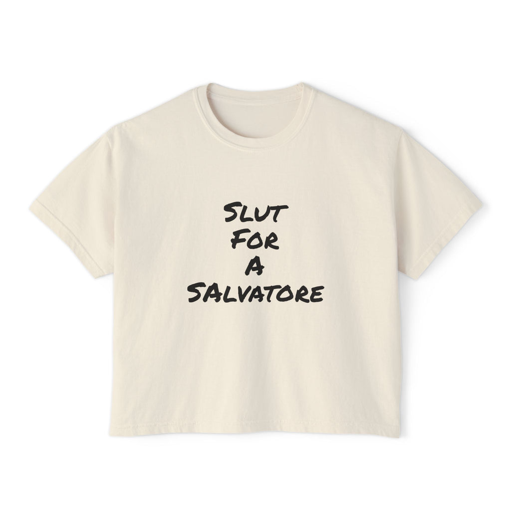 Boxy Tee — "Slut for a Salvatore" Graphic Crop Top