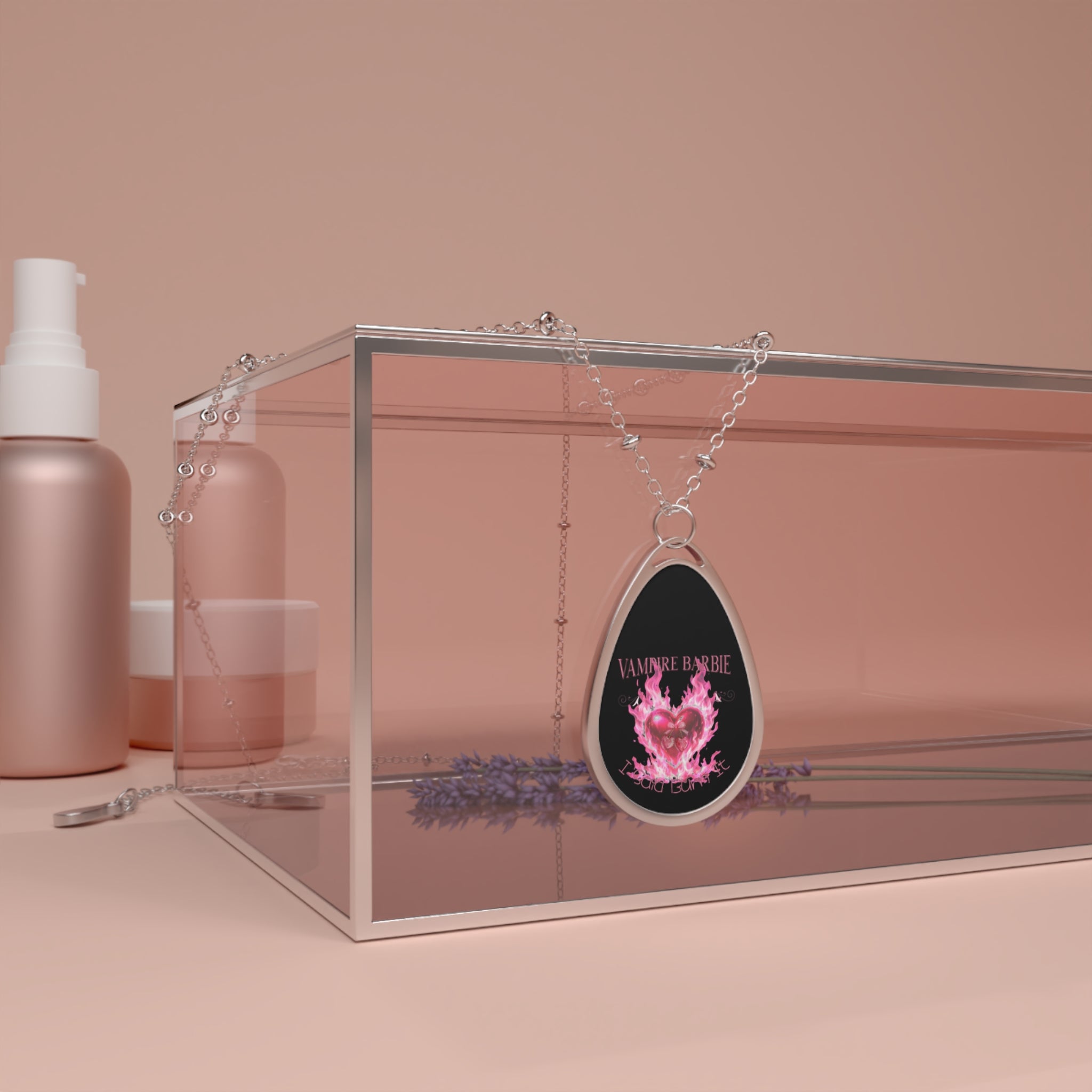 Vampire Barbie Oval Necklace — Pink Flame Gothic Pendant