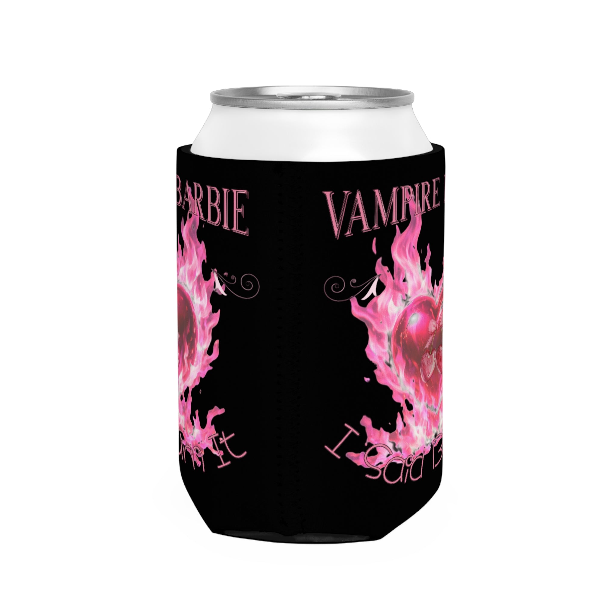 Vampire Barbie Pink Flame Can Cooler Sleeve