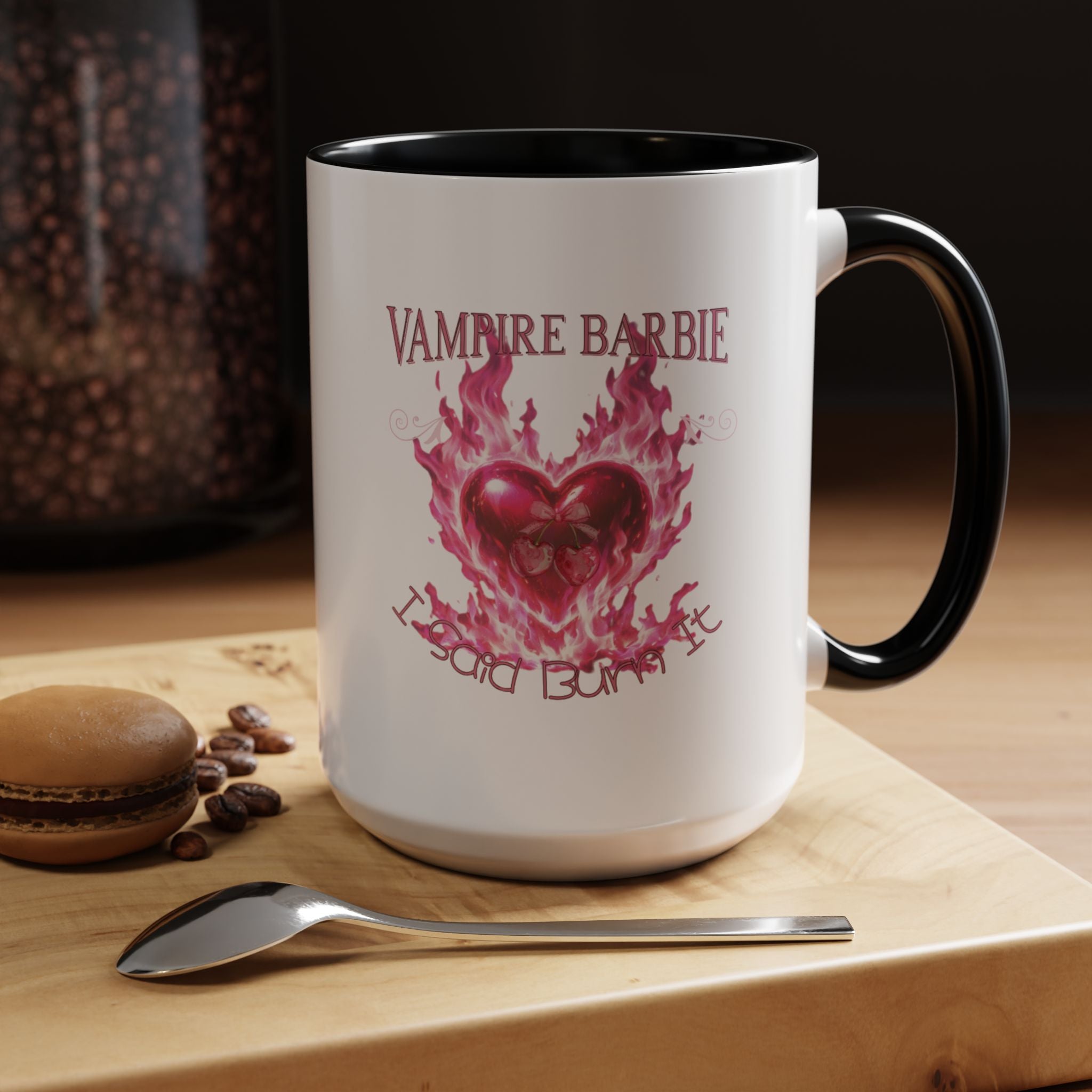 Vampire Barbie Heart Accent Coffee Mug — Pink Flaming Heart 11/15oz