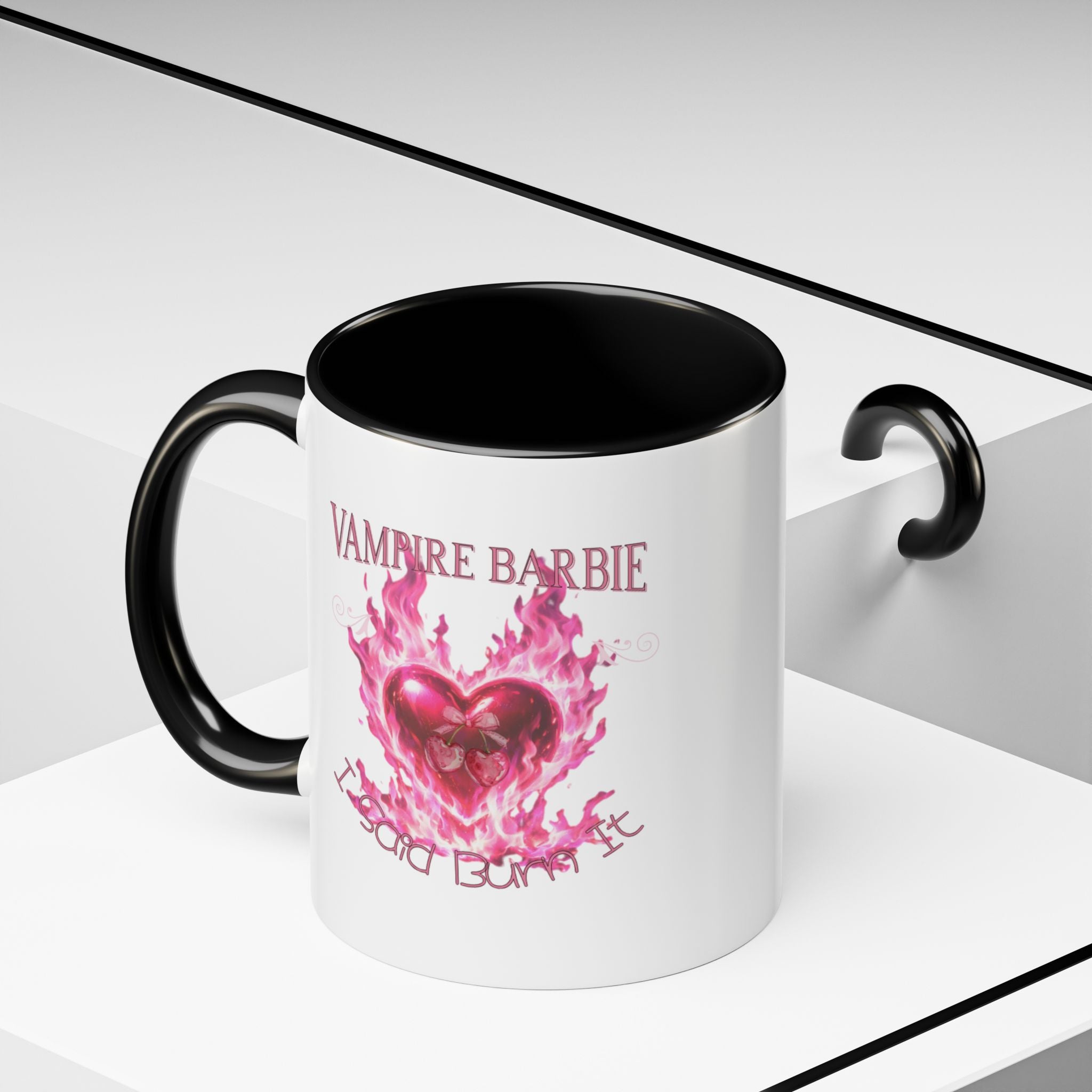 Vampire Barbie Heart Accent Coffee Mug — Pink Flaming Heart 11/15oz