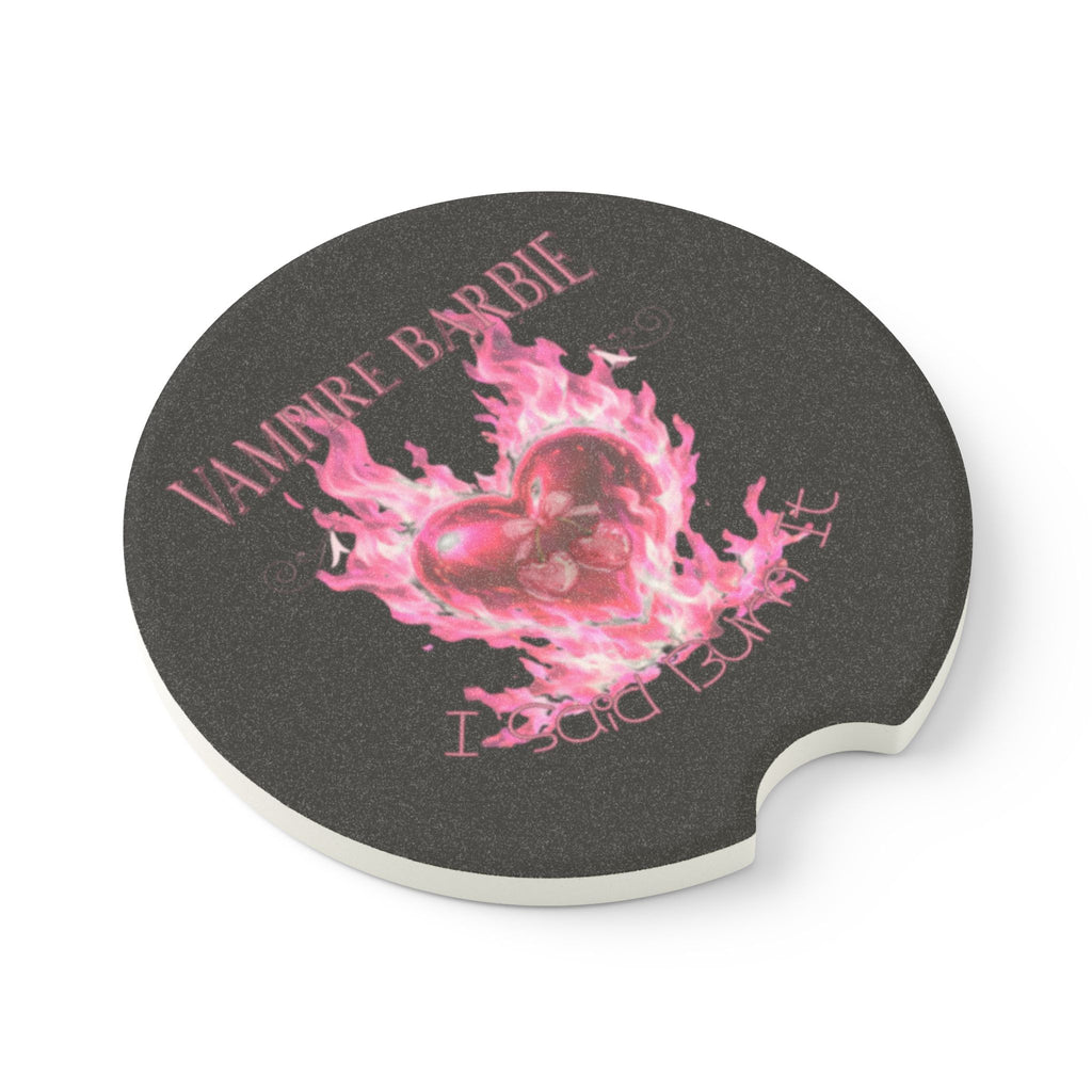 Soapstone Car Coaster - 'Vampire Barbie' Pink Flaming Heart Design
