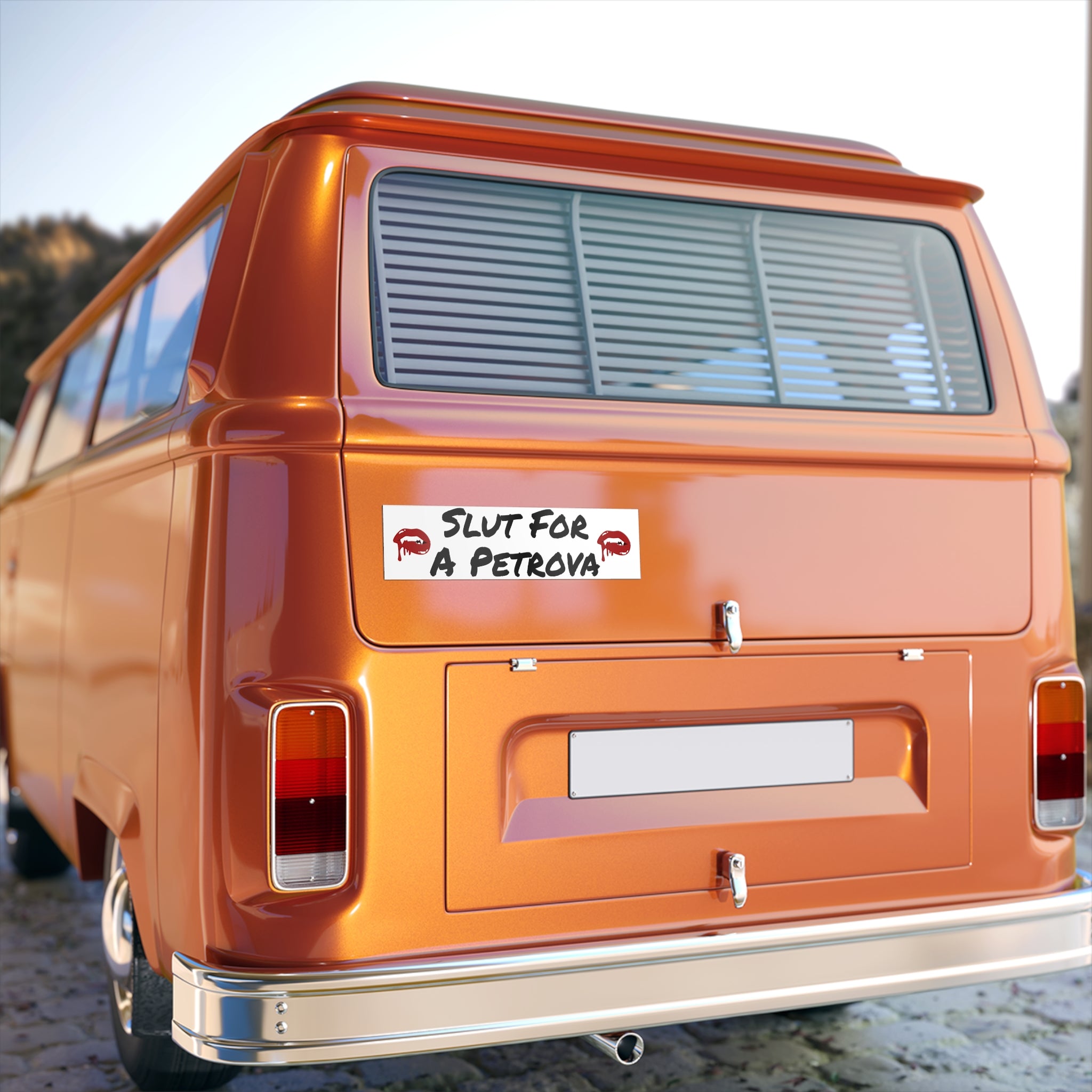 Bumper Sticker — "Slut for a Petrova" Graphic Sticker with Red Lip Prints