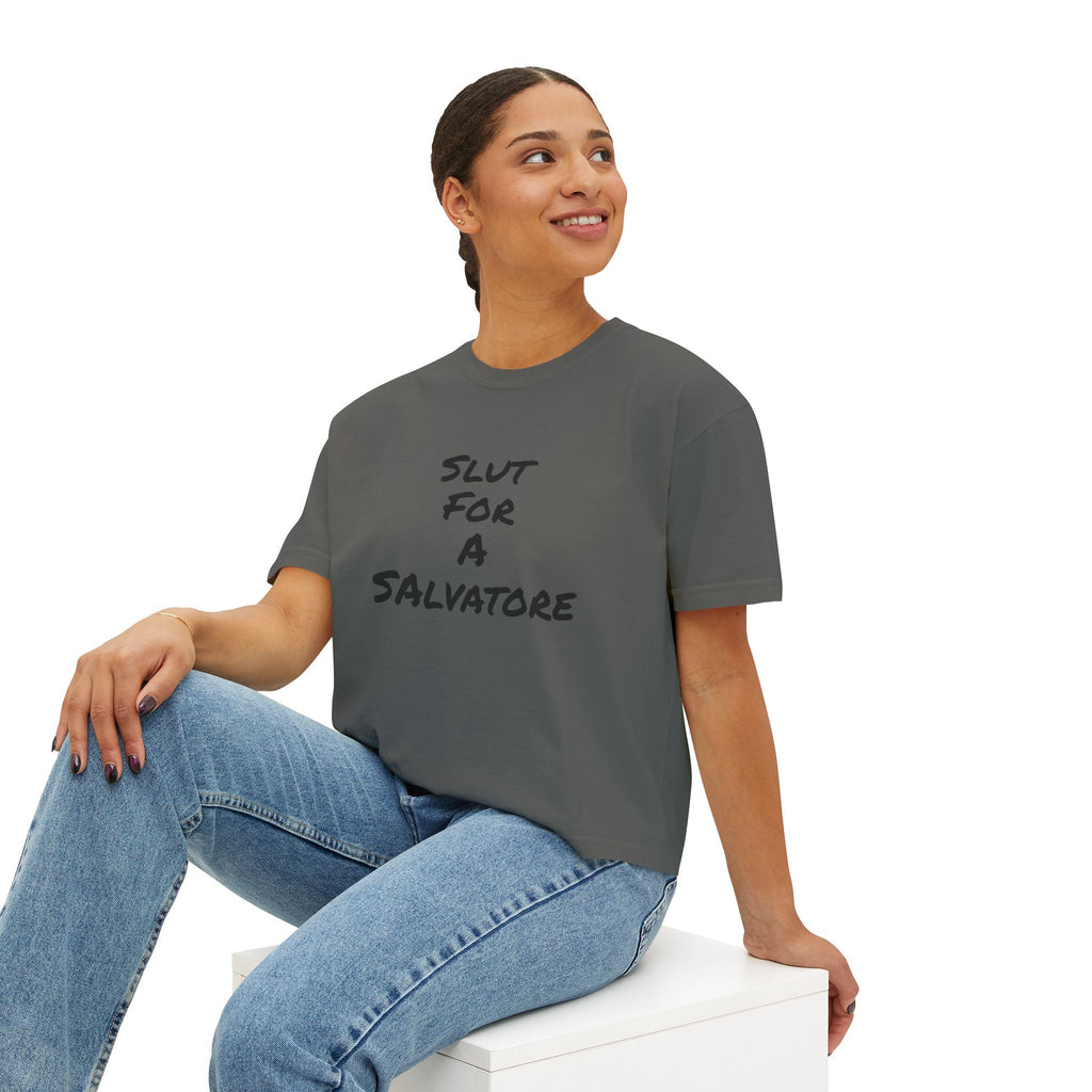 Boxy Tee — "Slut for a Salvatore" Graphic Crop Top