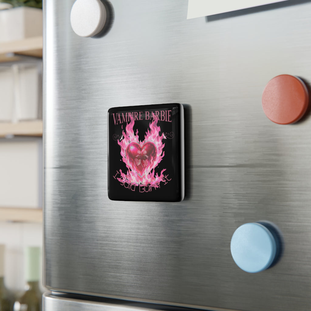 Vampire Barbie Porcelain Magnet — Pink Flaming Heart Gothic Sticker