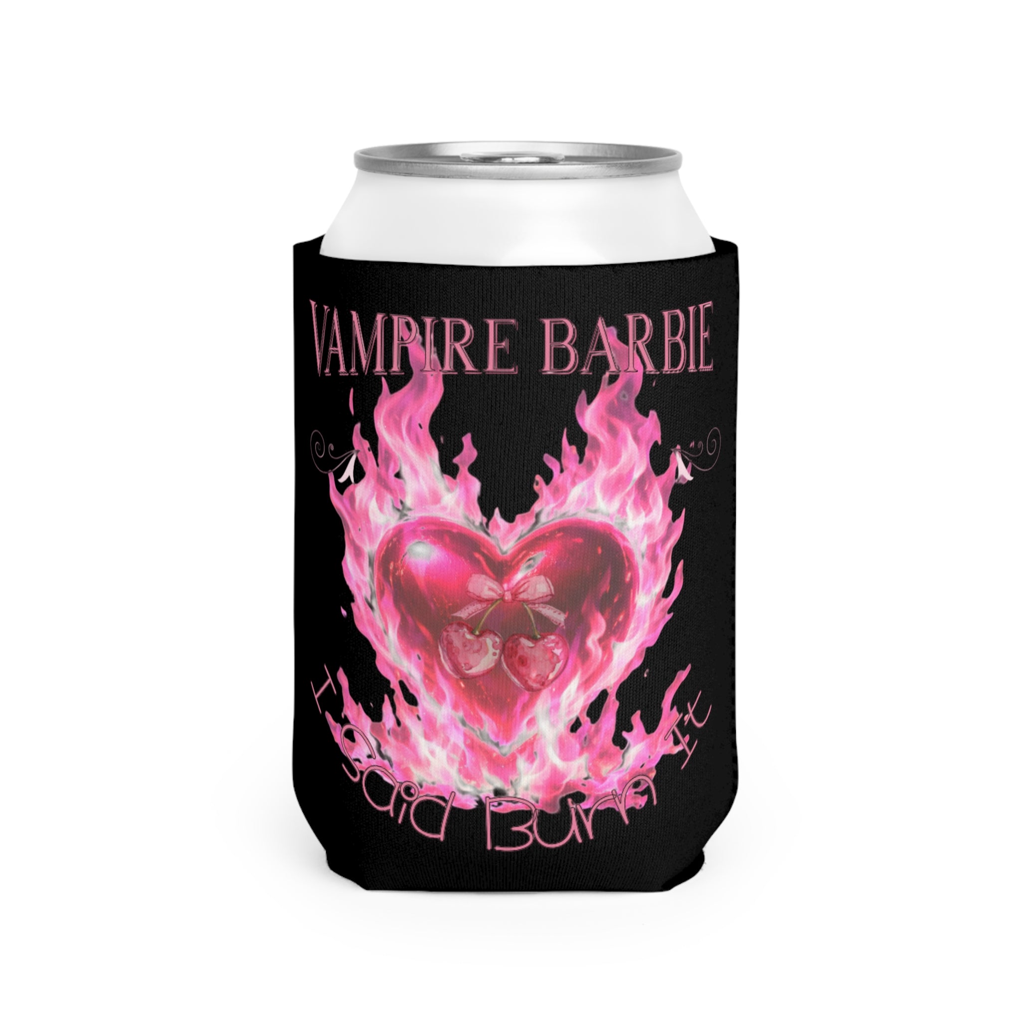 Vampire Barbie Pink Flame Can Cooler Sleeve
