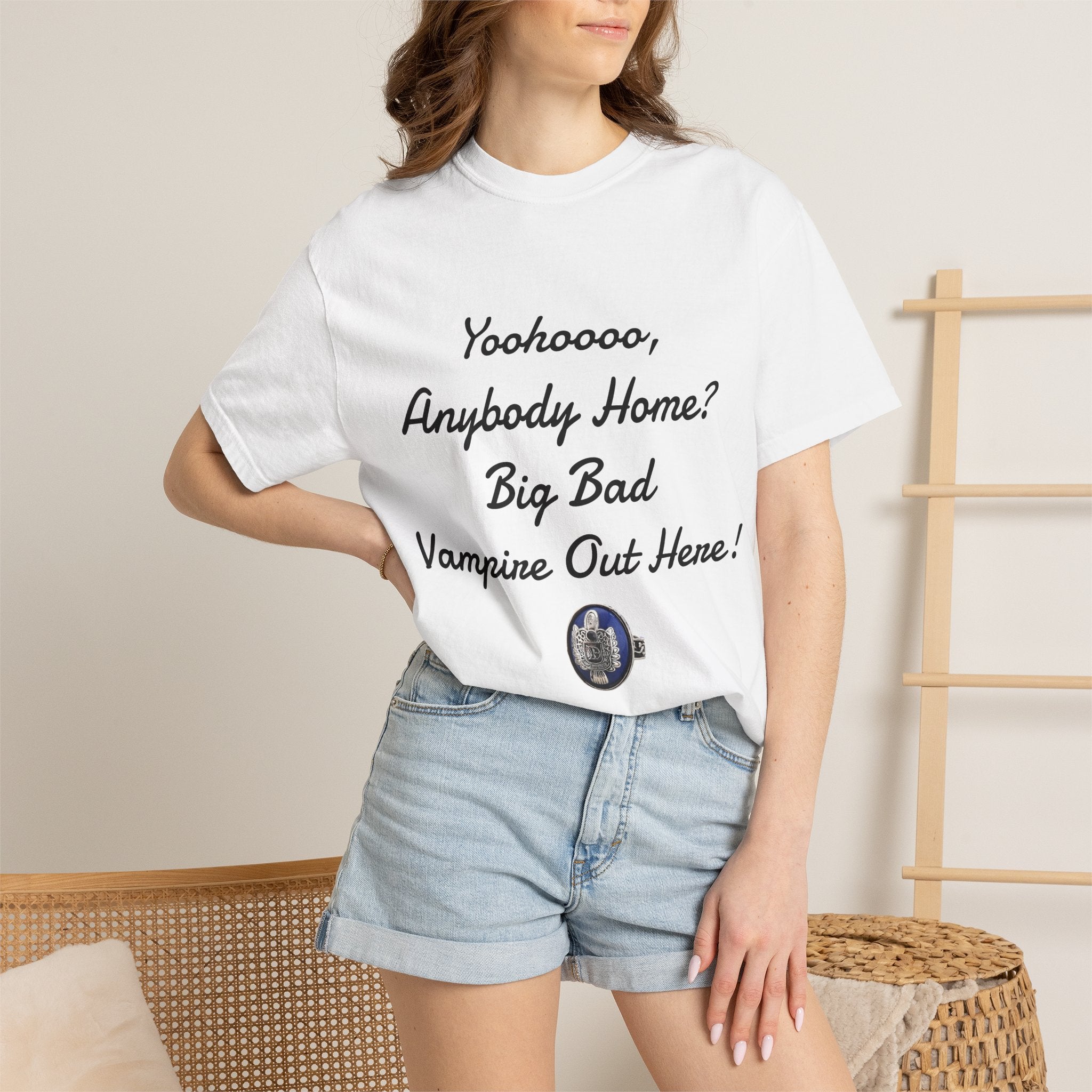 Damon Salvatore — TVD — Vampire Quote Tee — "Yoohooo, Anybody Home? Big Bad Vampire Out Here..." Shirt
