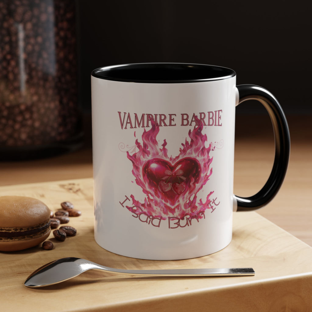 Vampire Barbie Heart Accent Coffee Mug — Pink Flaming Heart 11/15oz