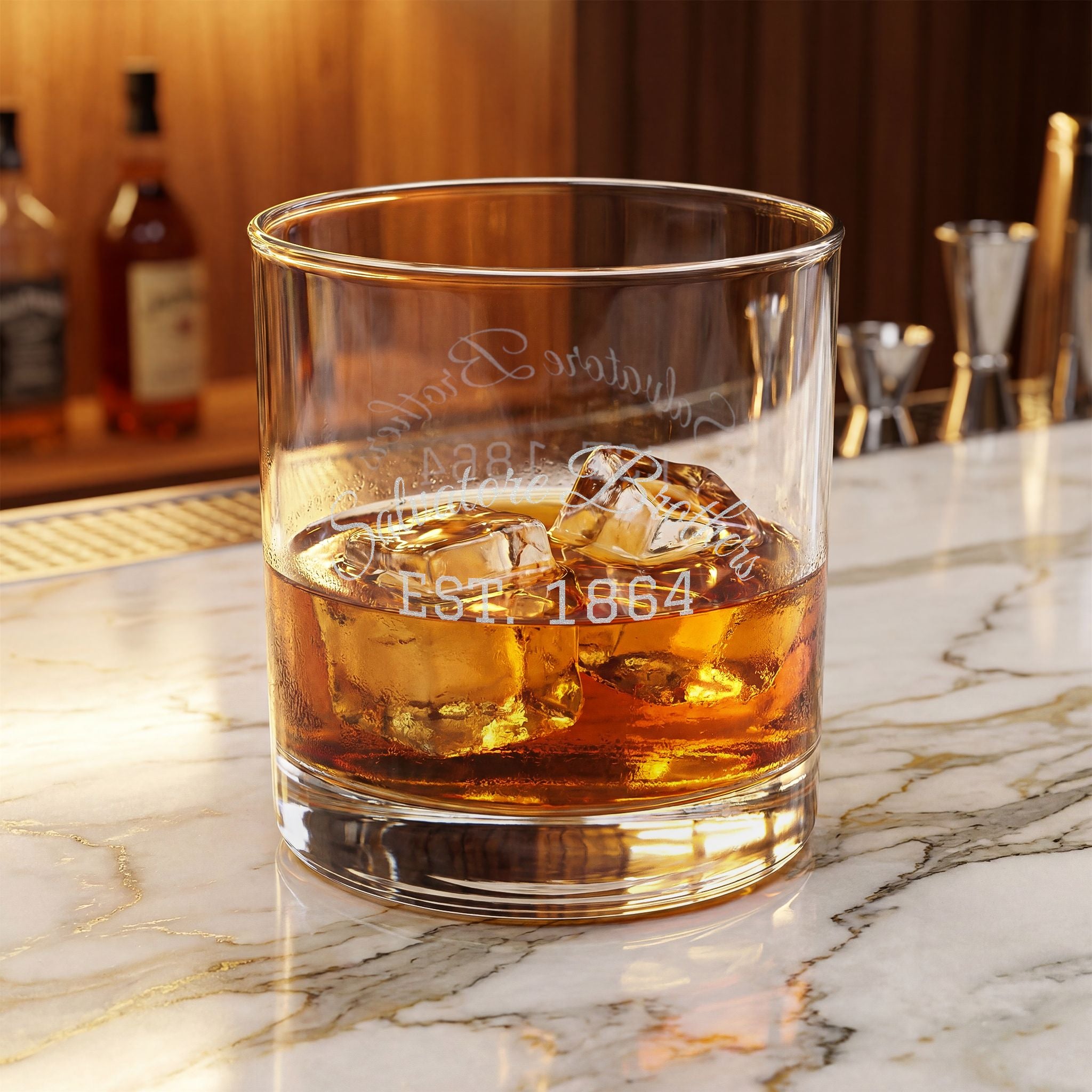 Engraved 10.5oz Whiskey Glass – Personalized Vintage 'EST. 1864' Salvatore Brothers