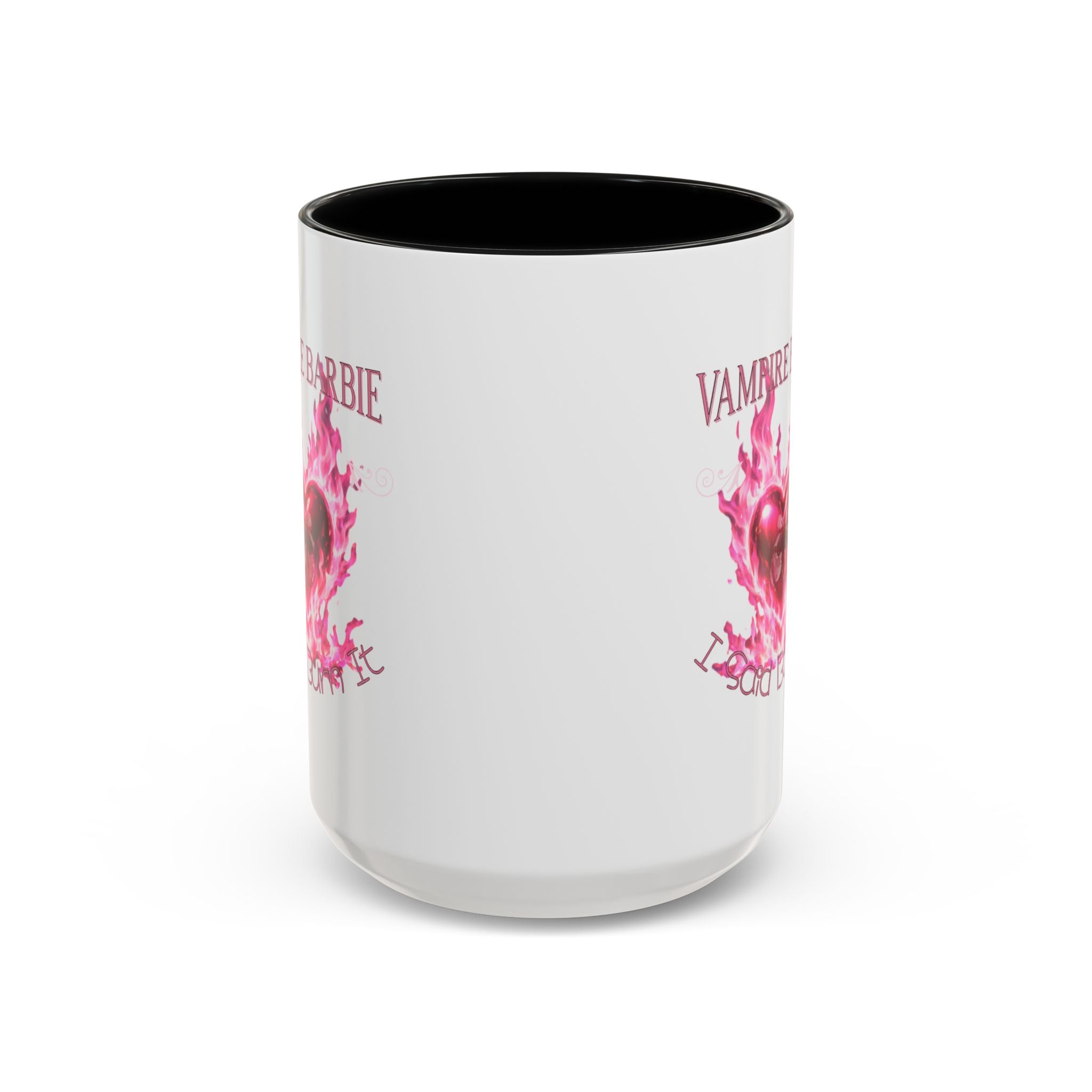 Vampire Barbie Heart Accent Coffee Mug — Pink Flaming Heart 11/15oz