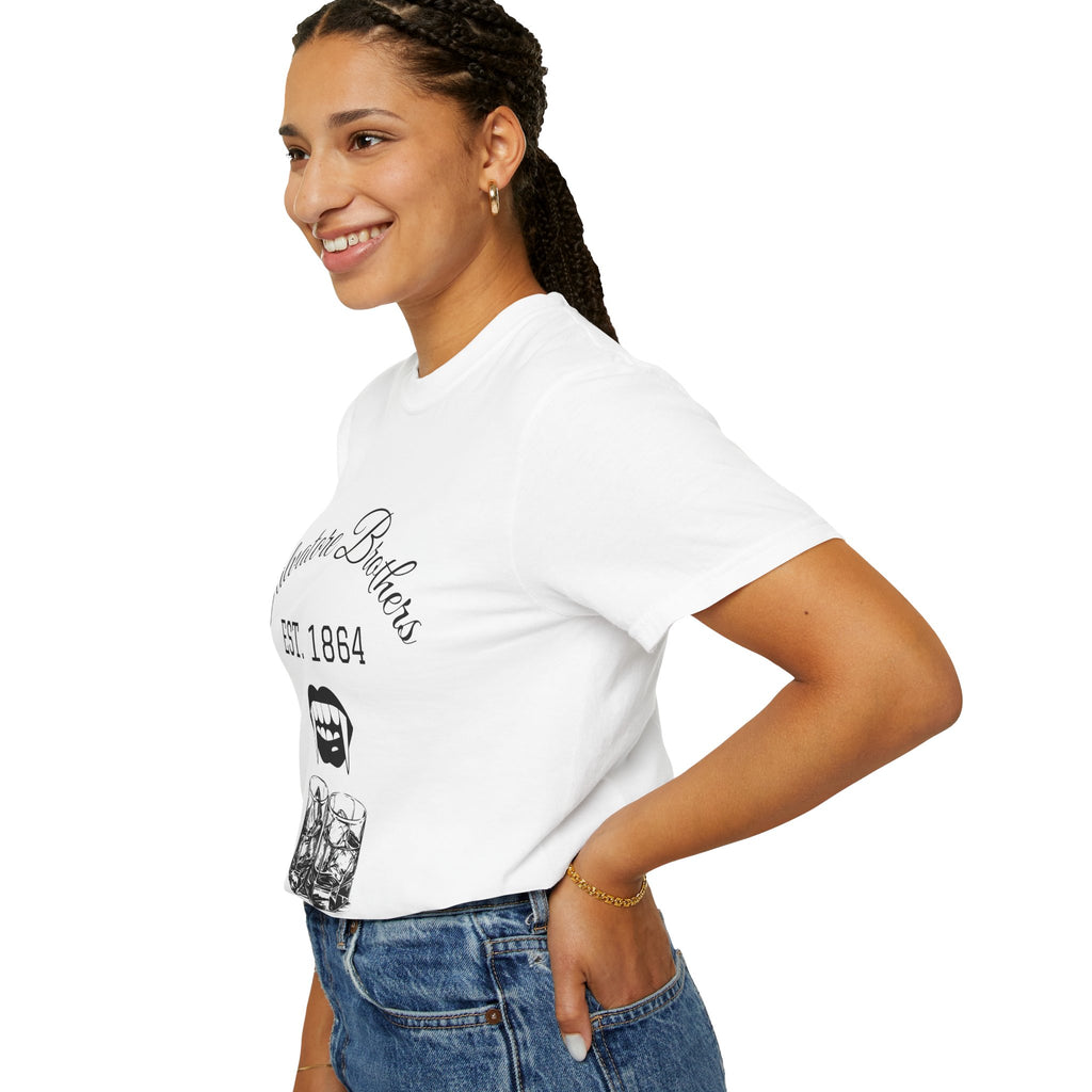T-Shirt — "Salvatore Brothers EST. 1864" Vampire Fangs & Whiskey Graphic