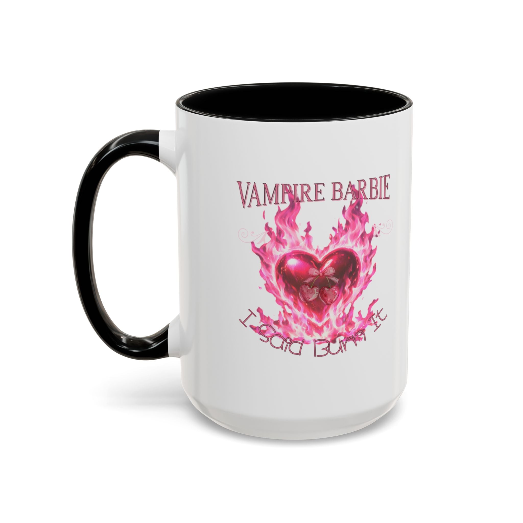 Vampire Barbie Heart Accent Coffee Mug — Pink Flaming Heart 11/15oz