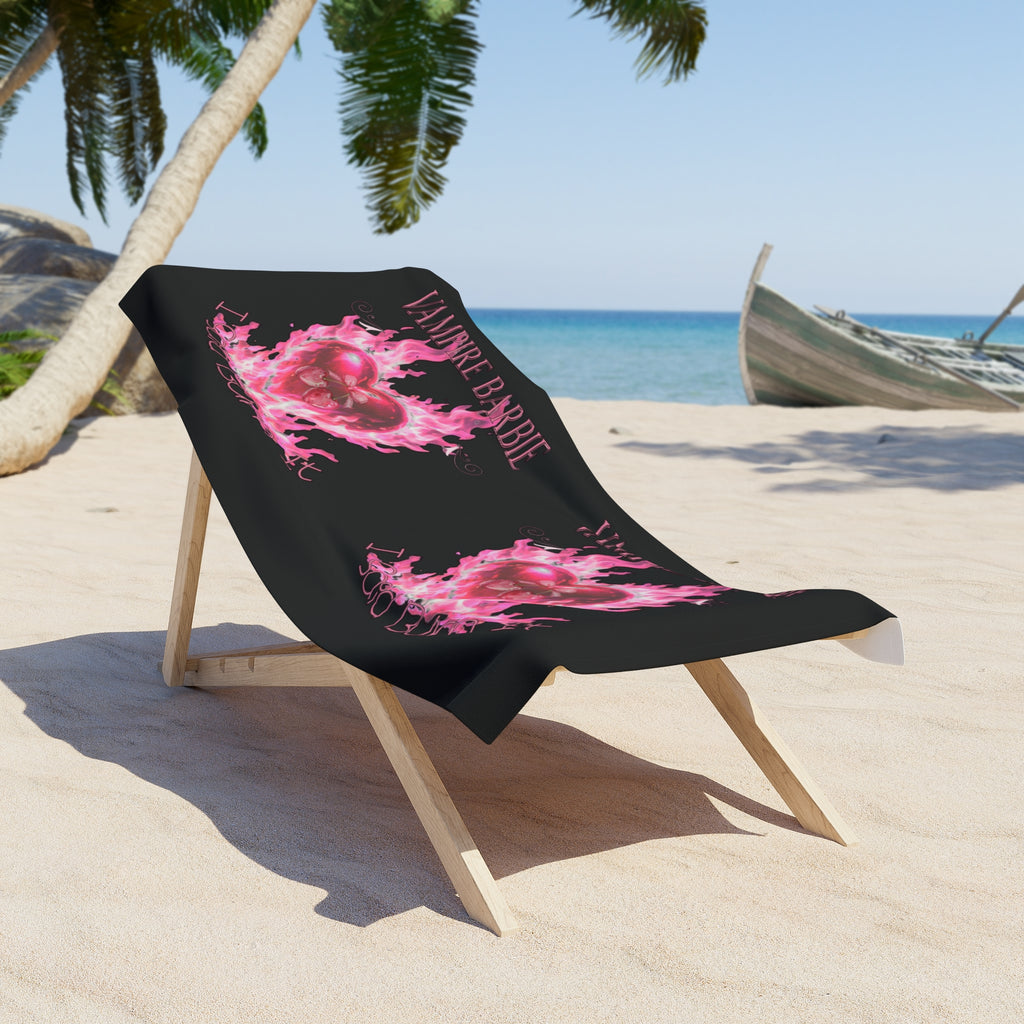 Vampire Barbie Pink Flame Heart Beach Towel