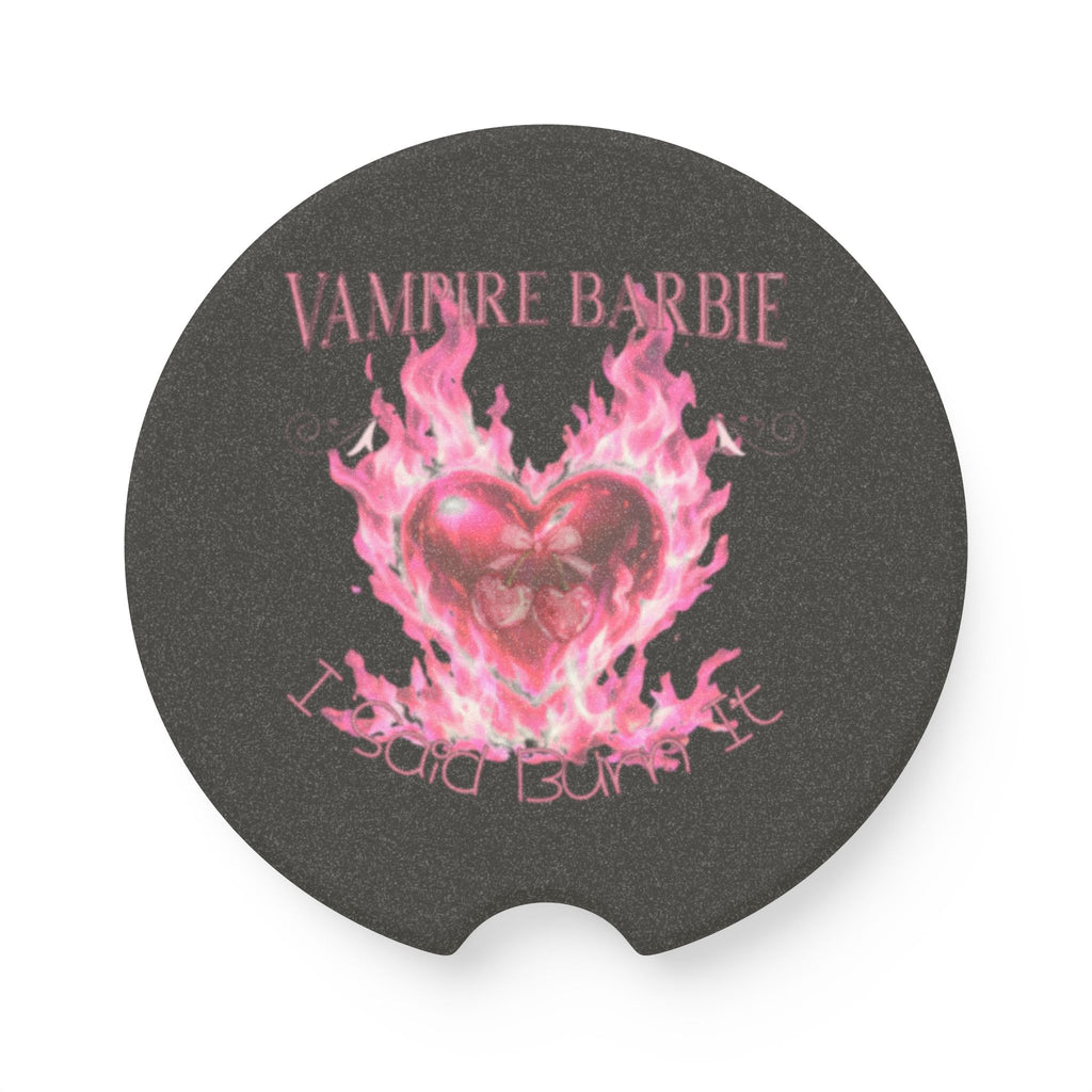 Soapstone Car Coaster - 'Vampire Barbie' Pink Flaming Heart Design