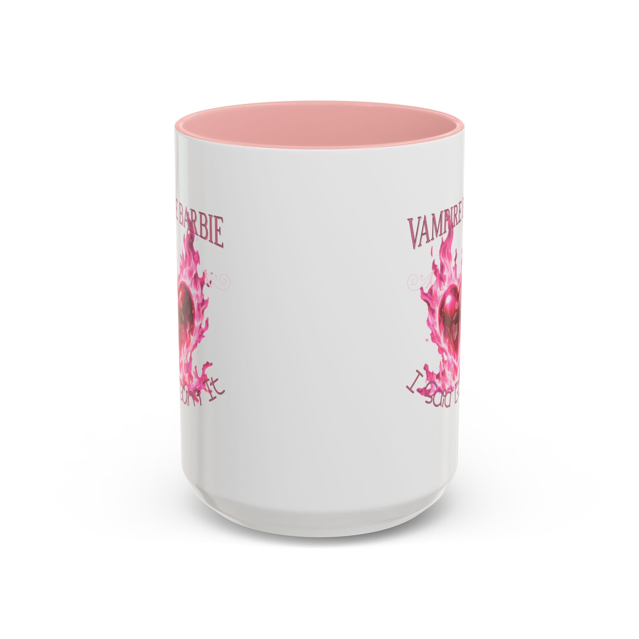 Vampire Barbie Heart Accent Coffee Mug — Pink Flaming Heart 11/15oz