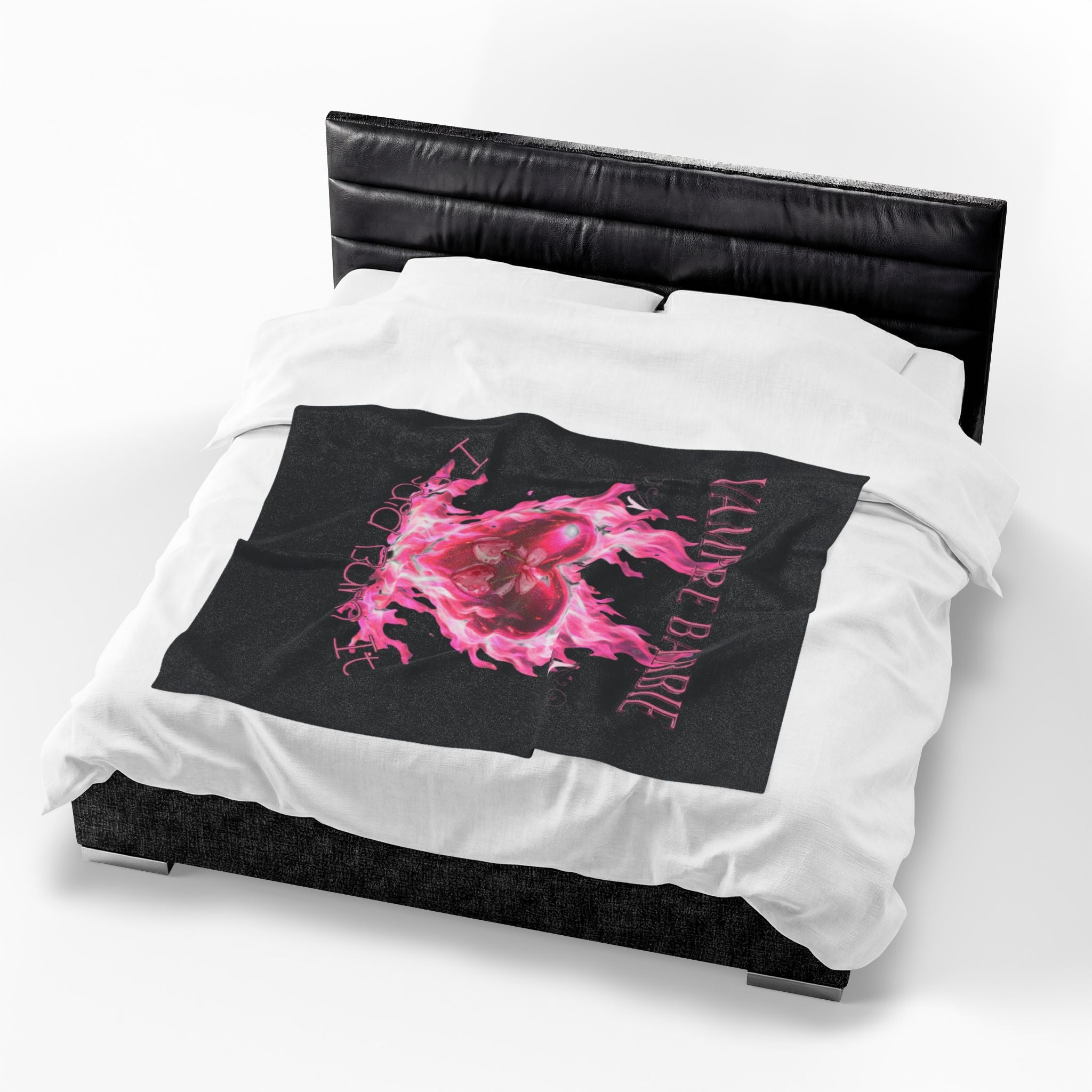 Vampire Barbie Velveteen Plush Blanket — Pink Flaming Heart Gothic Throw