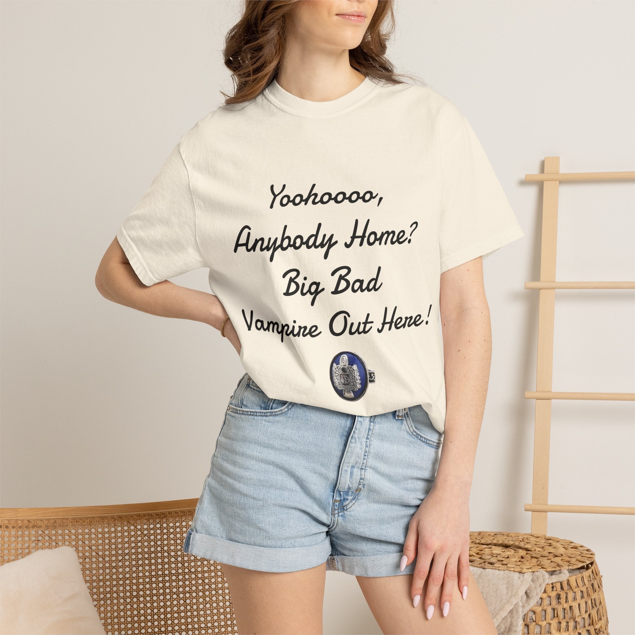 Damon Salvatore — TVD — Vampire Quote Tee — "Yoohooo, Anybody Home? Big Bad Vampire Out Here..." Shirt