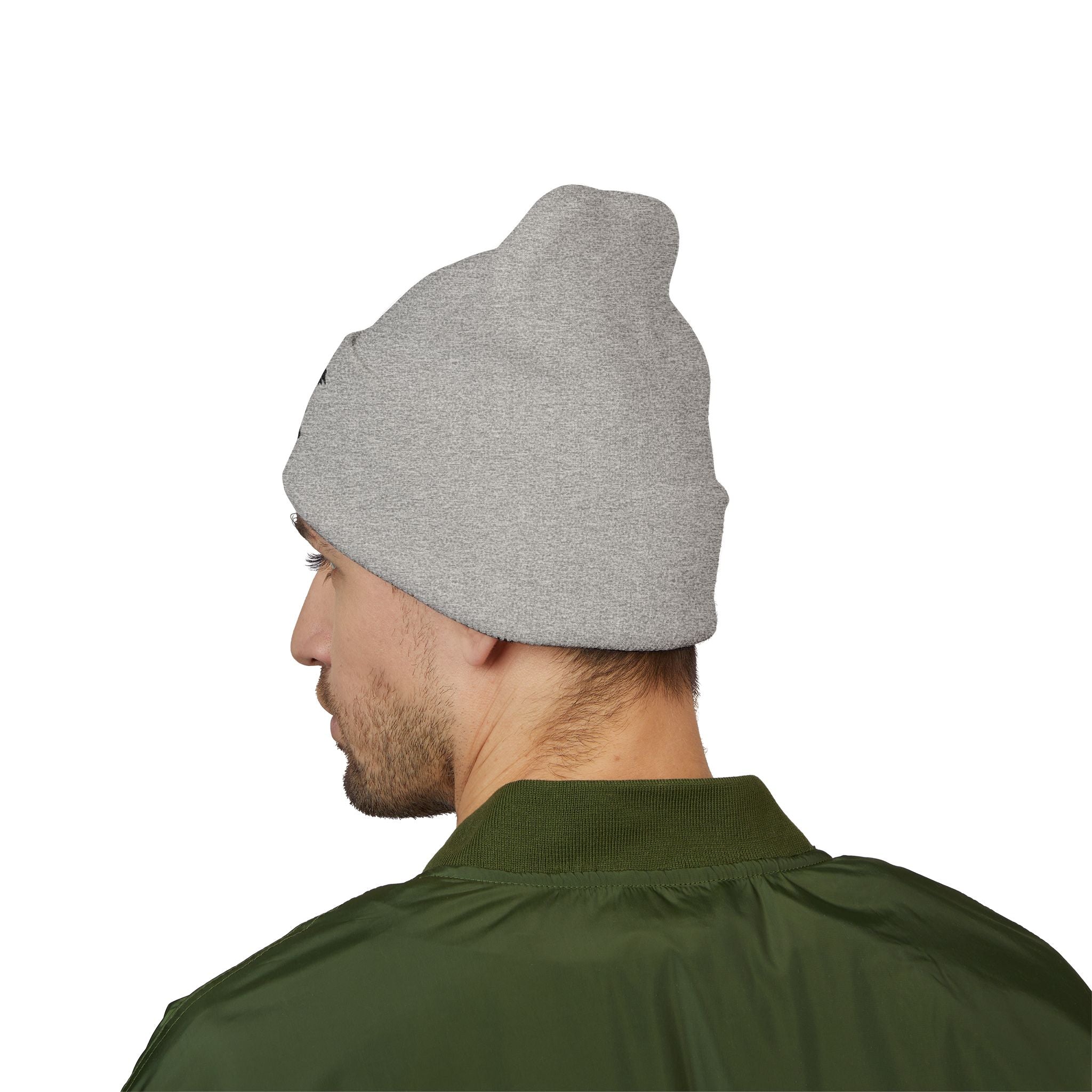 Embroidered Crow & Wildflower Beanie — Classic Cuffed Knit Hat