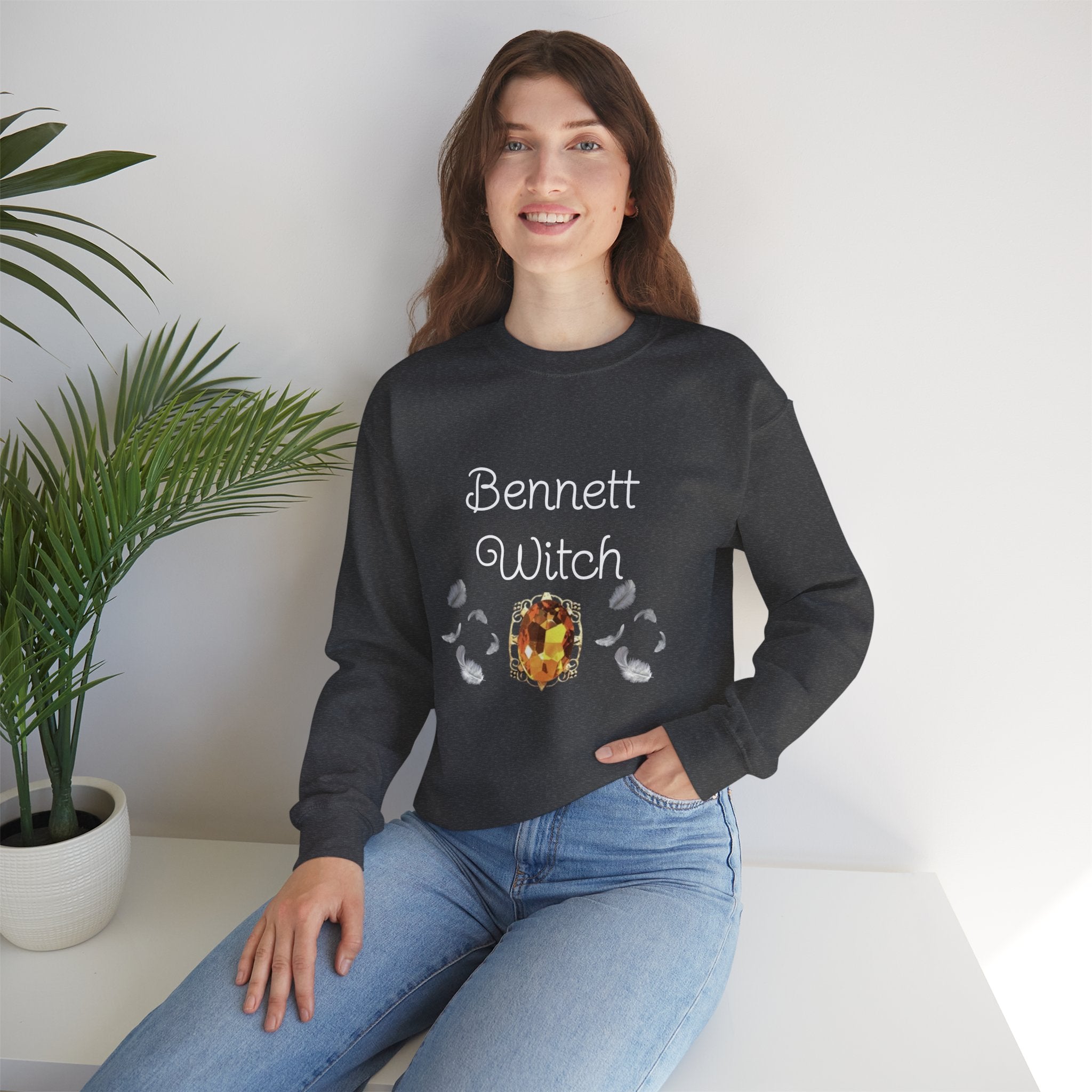 Bennett Witch — Bonnie Bennett — TVD — Gemstone Accent Crewneck Sweatshirt – Citrine Jewel Design