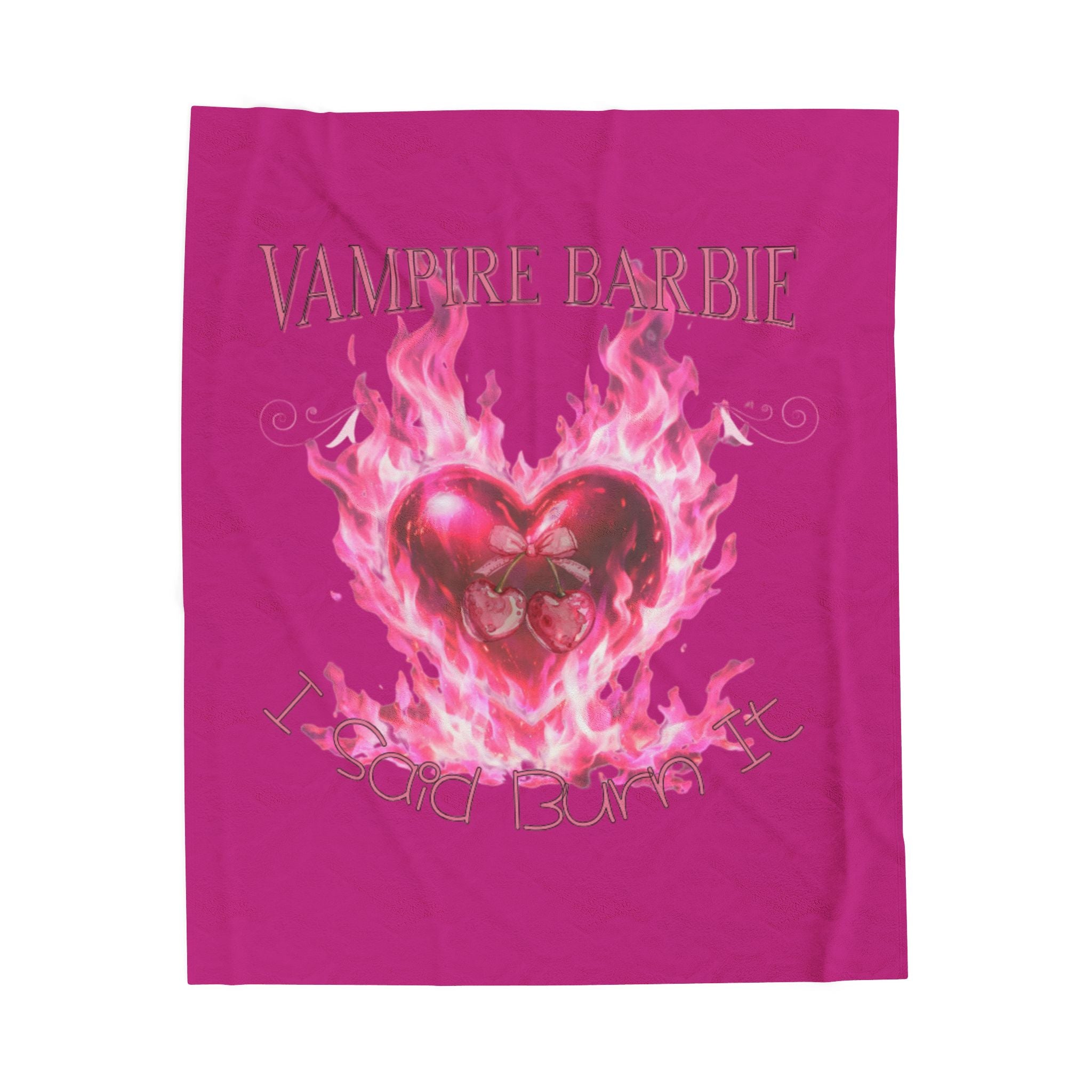 Vampire Barbie Flaming Heart Velveteen Plush Blanket