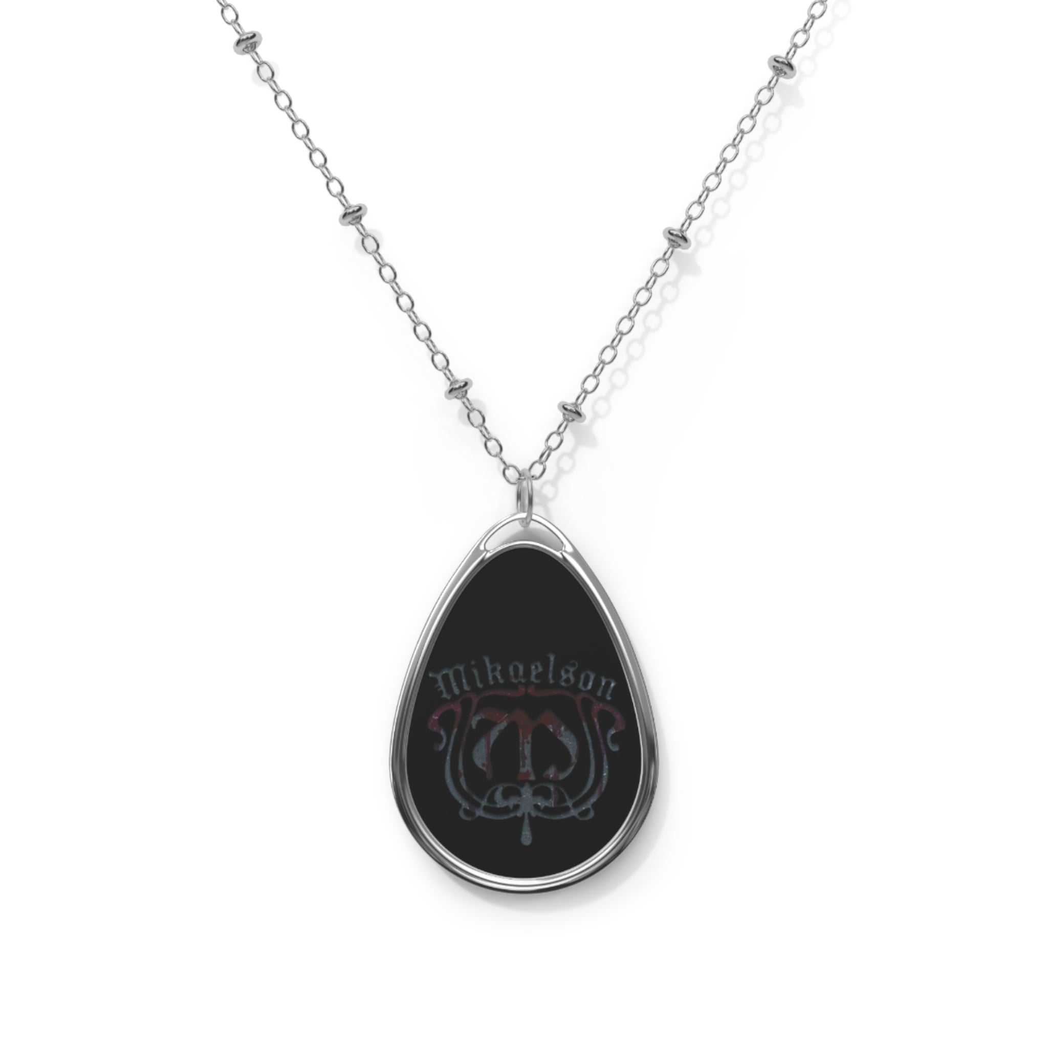 Mikaelson — The Originals — Oval Pendant Necklace — Gothic Crest Engraved Teardrop Necklace