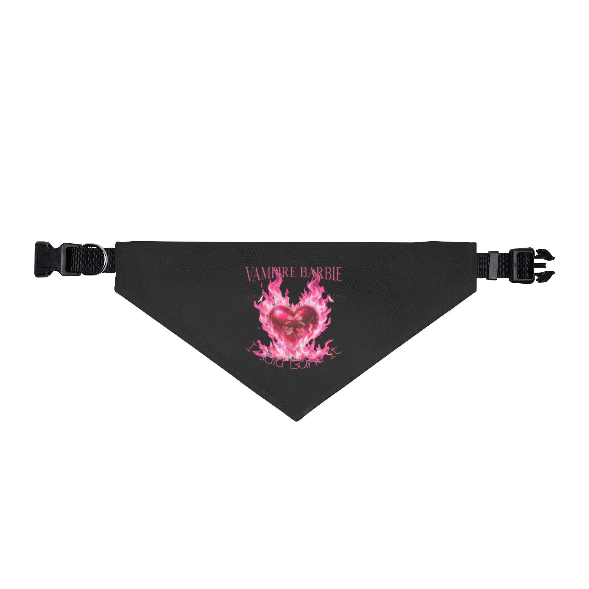 Flaming Heart Clip-On Pet Bandana — Pink Vampire Barbie — TVD — Dog Collar Accessory