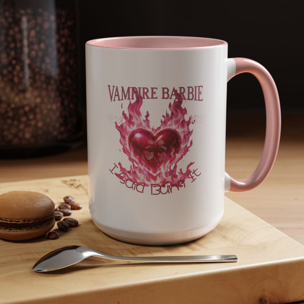 Vampire Barbie Heart Accent Coffee Mug — Pink Flaming Heart 11/15oz