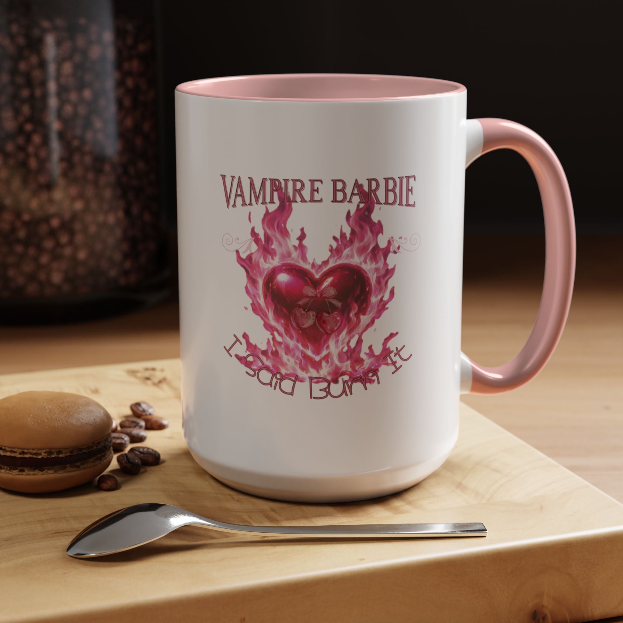 Vampire Barbie Heart Accent Coffee Mug — Pink Flaming Heart 11/15oz